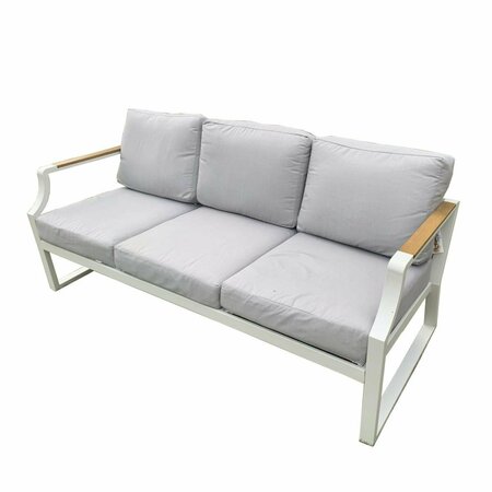 CLAUSTRO 1 Piece Outdoor Garden White Iron Three-seat Sofa with Grey Cushions CL2951023